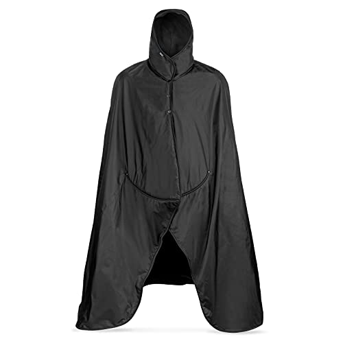 Mambe Extra Large Tall Extreme Weather Hooded Blanket Double Black - 100% Waterproof and Windproof with Premium Stuff Sack - for Stadiums and Watching Sports Activities - Machine Washable Fleece - color: Black-black, size: Extra Large Tall