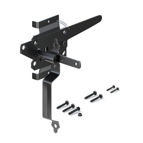 Gate Latch for Wooden Fence, Heavy Duty Self Locking Gate Latch with 9" Handle for Pool/Garden Gate Safety Latch, Gate Hardware Kit for Vinyl/Wood Fence, Black Finish (1, Black)