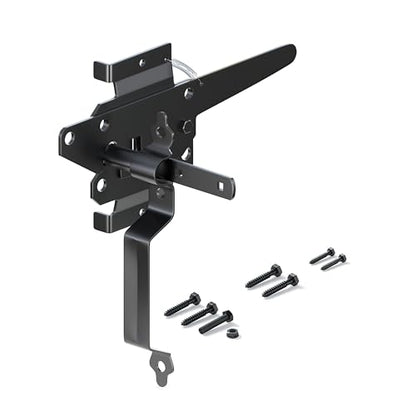 Gate Latch for Wooden Fence, Heavy Duty Self Locking Gate Latch with 9" Handle for Pool/Garden Gate Safety Latch, Gate Hardware Kit for Vinyl/Wood Fence, Black Finish (1, Black)