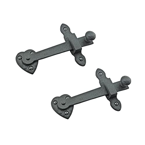 Renovators Supply Black Wrought Iron Gate Flip Latch Decorative Antique Heart Style Medium to Light Duty 4" Long Flip Door Lock Rust Resistant Powder Coated Latches with Mounting Hardware Pack of 2 - color: 4-inch Heart, size: Pack of 2