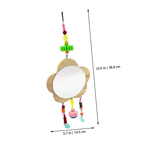 Yardwe Playful Wooden Chicken Toy Hen Rooster Mirror Pendant Pet Hen Rooster Hanging Mirror Bells Coop Toys Random Color