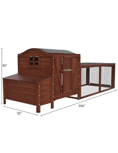 Hipicute Wooden Poultry Cage for 3-5 Chickens, 106in Chicken Coop with Run, Outdoor Hen Coop with Waterproof Roof, Nesting Box, Pull Out Trays and Ramp, Red - color: Red