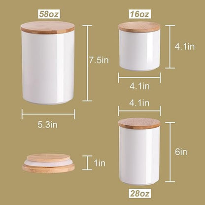 Sweejar Ceramic canisters for kitchen counter,Stackable Food Containers Set with Airtight Seal Bamboo Lid for Serving Ground Coffee, Tea, Spice, Flour and Sugar-Set of 3 (Black) - color: Black, style: 16/28/58 Fl Oz (Set of 3)