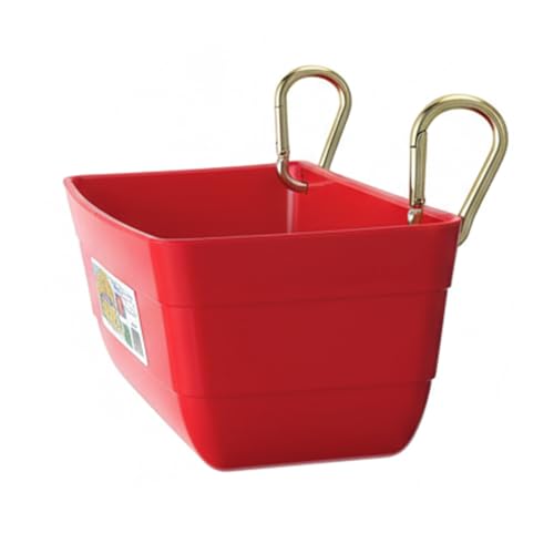 Little Giant FF11RED 4.5 Quart Heavy Duty Plastic Feed Trough Bucket Fence Feeder with Clips for Livestock & Pets, Red (2 Pack)