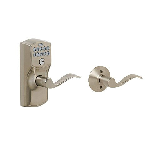 Schlage Camelot Keypad Lock with Lever Handle, Electronic Keyless Door Entry, Auto‑Lock Enabled, Satin Nickel, FE575 CAM 619 ACC - color: Satin Nickel, size: Accent Lever