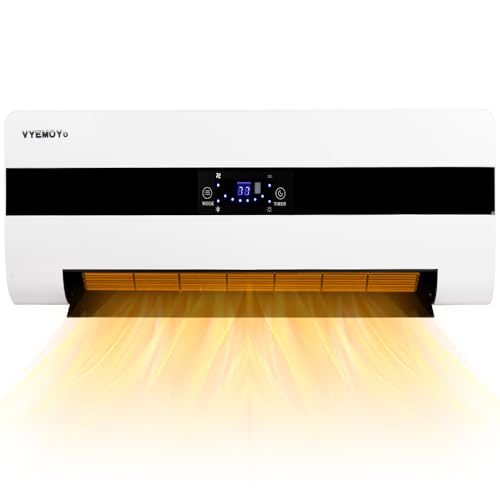 Electric Wall Heaters Space Heater for Indoor Use 1500W Fast Heating LED Display Adjustable Thermostat Room Heater with Remote Control 12H Timer Heater for Bedroom Office