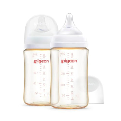 Pigeon PPSU Nursing Baby Bottle Wide Neck, Anti-Colic, Streamlined Body, Natural Feel, Easy to Clean, 8 Oz (Pack of 2), Includes 2pcs M Nipples (3m+) - color: 8 Oz, 2 Packs