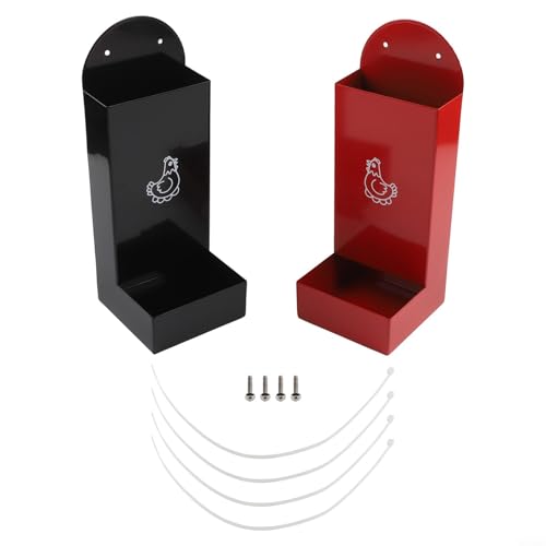 Metal Chicken Feeder Snack Dispenser with Hanging or Fixed Mount Automatic Feeding Trough for Poultry with Waste-Reducing Semi-Enclosed Design Robust Construction Red Black