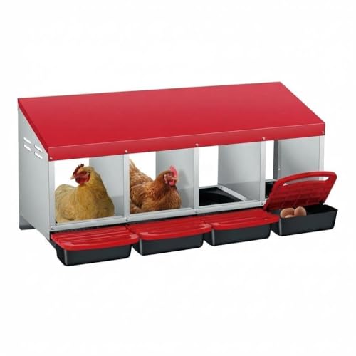 Chicken Nesting Boxes, Heavy-Duty 8-Compartment Metal Chicken Nesting Box – Removable Tray, Ventilation Holes, Easy Egg Collection, Rustproof Galvanized Steel - Red - 4 - Slot - color: Red, size: 4 - Slot