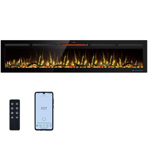 80" WiFi Electric Fireplace Inserts, Recessed and Wall Mounted Fireplace Heater W/Adjustable Flame Color & Brightness, Thermostat, 9H Timer, App and Remote Control, 750/1500W - size: 80" WiFi