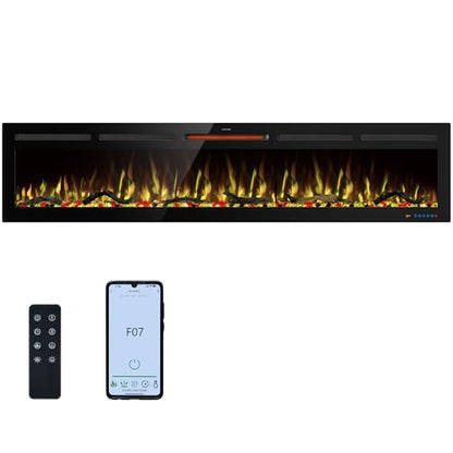80" WiFi Electric Fireplace Inserts, Recessed and Wall Mounted Fireplace Heater W/Adjustable Flame Color & Brightness, Thermostat, 9H Timer, App and Remote Control, 750/1500W - size: 80" WiFi