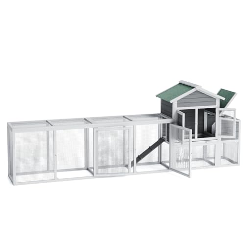 122'' Large Wooden Chicken Coop, Outdoor Chicken Cage with Sloped Asphalt Roof, Sliding Tray & Nesting Box, Weather-Resistant Poultry Cage for 4-6 Hens