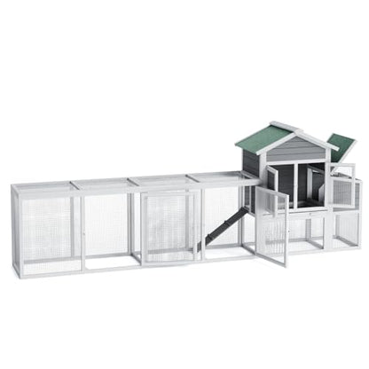122'' Large Wooden Chicken Coop, Outdoor Chicken Cage with Sloped Asphalt Roof, Sliding Tray & Nesting Box, Weather-Resistant Poultry Cage for 4-6 Hens