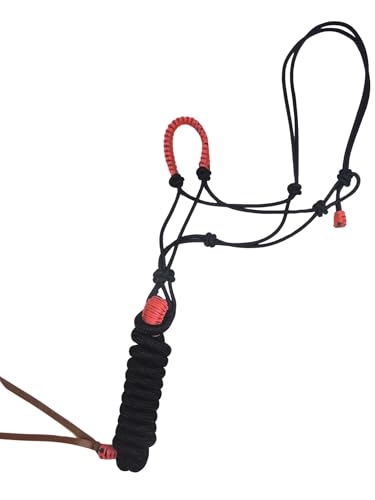Premium Braided Rope Halter with Lead Rope for Horses, Durable Hand-Tied Adjustable Nylon Horse Headcollar with Knots for Trail Riding, Lightweight Equestrian Western Tack - color: Red