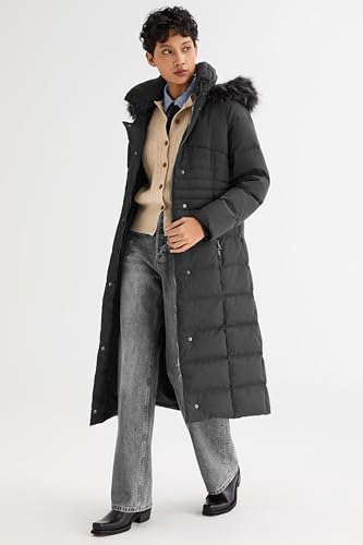 Orolay Women Warm Down Jacket with Hood Fur Long Puffer Coat - color: Black, size: X-Large