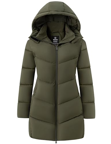 wantdo Women's Warm Winter Coat Hooded Puffer Jacket Long Parka (Available in Plus Size) - color: Army Green, size: X-Large