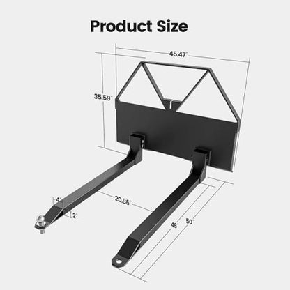 Heavy Duty Pallet Forks 2600 lbs Capacity, 46" Quick Attach Skid Steer Forks with Trailer Hitch Ball for Tractor Loader, Q235 Steel Fork Frame for Lifting Moving Towing for Farm Warehouse