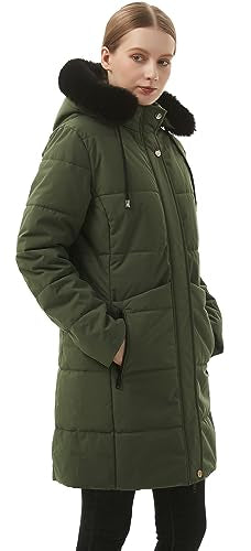 MOERDENG Women's Winter Puffer Coat Thicken Fleece Lined Down Jacket Waterproof Faux Fur Detachable Hooded Parka - color: Green, size: XX-Large