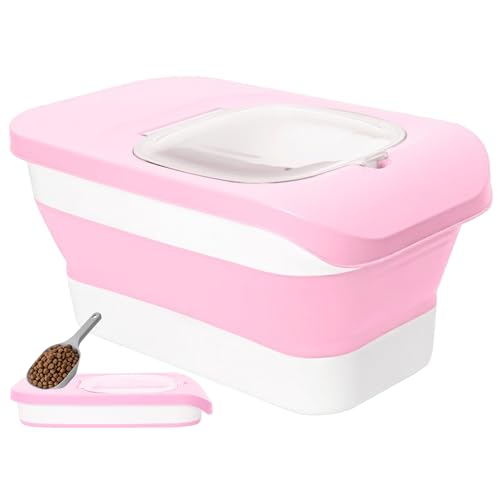 10-13Lbs Airtight Dog Food Storage Container,Collapsible Pet Food Storage | Dog Food Container with Double Airtight Seal,Cat Food Container Dry Food Fresh,Space Saving,Pest/Mouse-proof,Scoop - color: Pink/10-13 Lbs