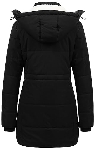 CREATMO US Women's Thicken Sherpa Winter Coat Puffy Warm Snow Jacket With Removable Hood - color: Black, size: XX-Large