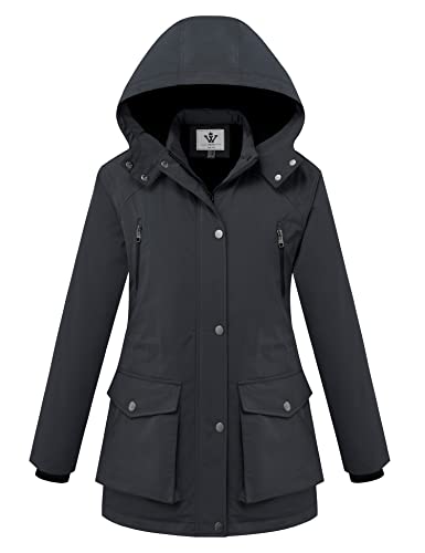 WenVen Women's Waterproof Winter Coats Warm Thicken Puffer Jackets with Detachable Hood - color: Grey, size: Large