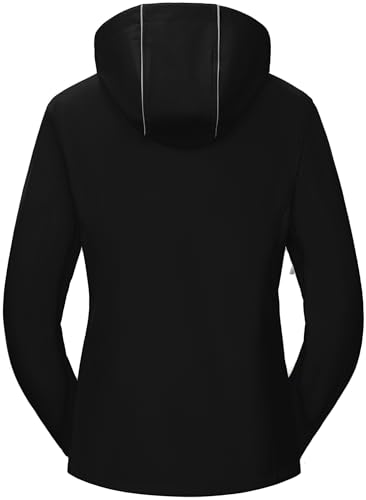 Pursky Women's Softshell Jacket Lightweight Fleece Lined Rain Jacket Waterproof Warm Windbreaker Coat With Removable Hood - color: Black, size: XX-Large