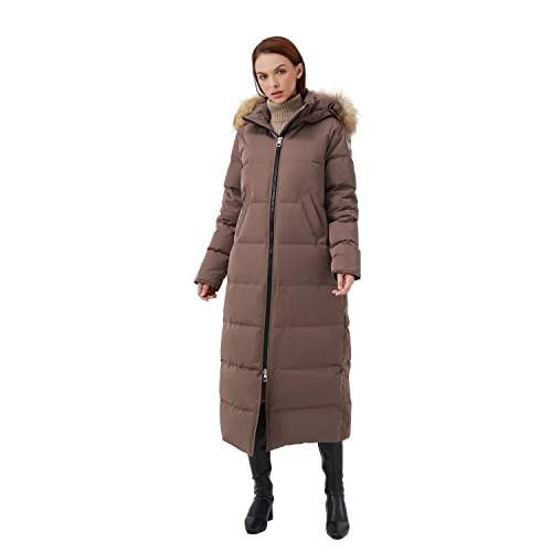 Fitouch Women's Waukee Long Down Coat Parka Jacket | 750+ Fill Power | Full-Length - color: Cocoa_fullguard_balancewarmer, size: X-Small