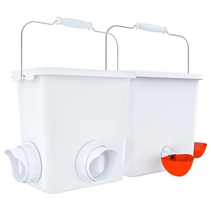 Large Automatic Chicken Feeder and Waterer Set Hanging Chicken Water Feeder Poultry Feed Bucket - color: White, size: 2.6 Gal Feeder & Waterer