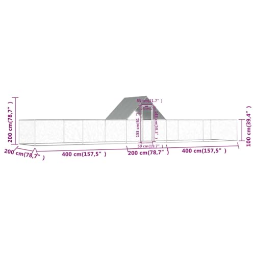 Galvanized Steel Chicken Coop 32.8'x6.6'x6.6' Silver Outdoor Poultry House with Lockable Door and Water-Resistant Roof for Hens Ducks Geese - size: 32.8' x 6.6' x 6.6' (W x D x H)