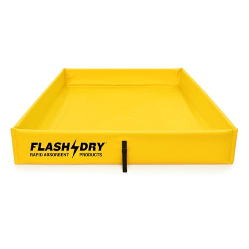 FLASHDRY Portable Spill Containment Berm, Folding Duck Pond 4' x 4', Reusable Oil, Fuel & Chemical Spill Containment Tray, UV-Resistant PVC, Heavy-Duty, Quick & Easy Setup, Garage & Industrial Use - color: Yellow