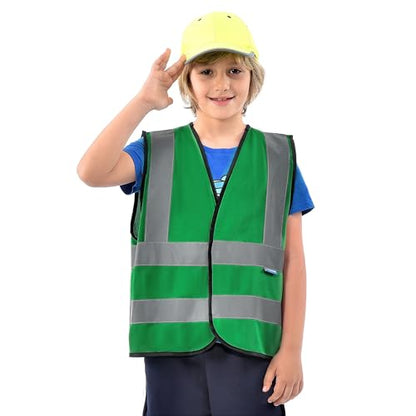 AYKRM Kids High visibility viz vest hi vis viz reflective safety vests - color: Green, size: 2-5Y