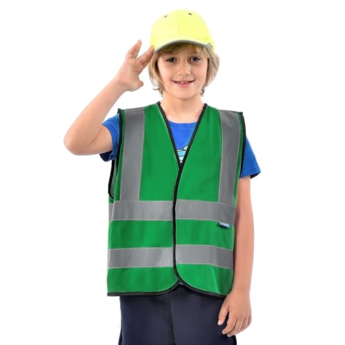 AYKRM Kids High visibility viz vest hi vis viz reflective safety vests - color: Green, size: 2-5Y