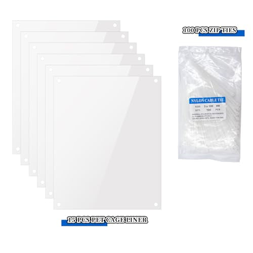 15-Pack Transparent Cage Scatter Guards – PVC Pet Enclosure Barriers with Zip Ties | Mess Prevention Panels for Rabbit, Ferret, Chinchilla & Small Animal Cages