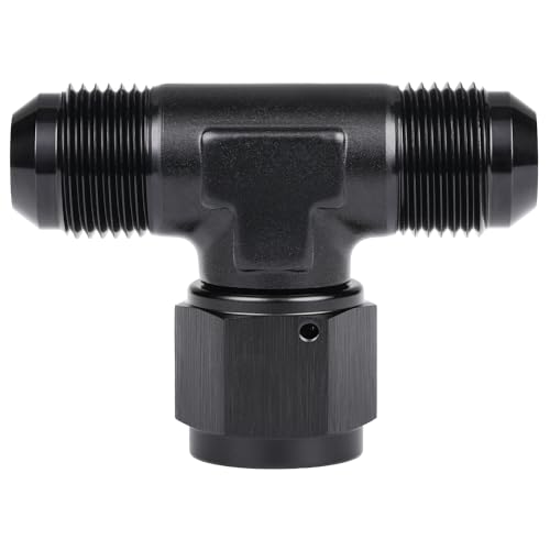 10AN Male Flare Tee T Fitting Adapter with AN10 Female Swivel On Side Aluminum Black - size: 10AN
