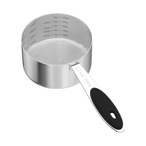 1PCS 2/3CUP(158ml) Dog Cat Food Scoop, Stainless Steel Measuring Cup, Metal Pet Scooper with Inner Precision Scale Measurement - size: 2/3 cup