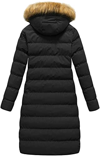 CREATMO US Women's Long Winter Faux Fur Coat Puffer Warm Jacket with Detachable Hood - color: Black, size: X-Small