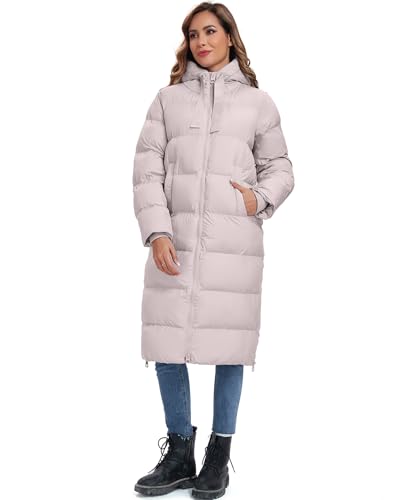 HOTIAN Womens Winter Maxi Long Puffer Coat Thicken Hooded Down Quilted Padded Jacket Winter Warm Outerwear - color: Camel, size: Medium