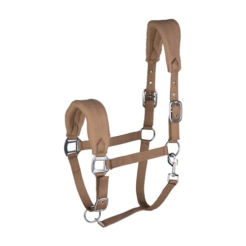 HORZE Kiel Adjustable Horse Halter with Fleece Padding - Tan - Cob - color: Tan, size: Cob