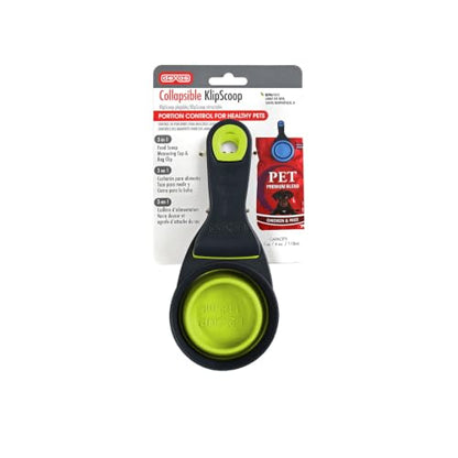 Dexas Popware for Pets Collapsible Klip Scoop, 3-in-1 Pet Food Scoop, Measuring Cup and Bag Clip, 1/2 Cup Capacity, Green - color: Green, size: 1/2 Cup Capacity