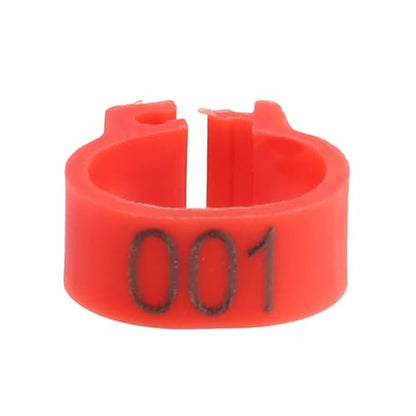 Chicken Leg Bands, Duck Leg Bands, 100PCS 001 to 100 Numbered Pigeon Bands, Bird Leg Bands, 8MM Diameter Pigeon Leg Ring, 5MM Height Reusable Marking Rings for Poultry (Red)