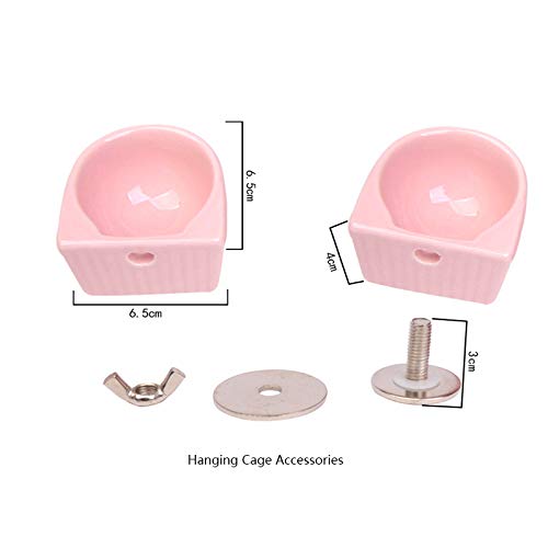 Small Animals Bowl, Detachable Cage Feeder Pet Ceramic Water & Food Feeder, Small Animal Supplies for Rabbit Parrot Squirrels Chinchilla Hamster Ferret (Pink, S) - size: S
