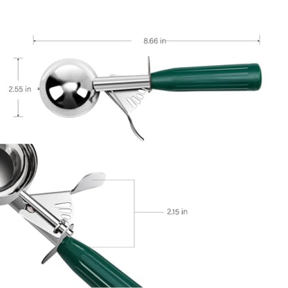 TOPKITCHEN Commercial-Grade Ice Cream Scoop 2.66 oz, 18/8 Stainless Steel Cookie Scoop with Plastic Handle, Portion Control Disher Scoop for Bakeries,Restaurants & Dessert Shops, #12, Green - size: 2.66 oz - Green