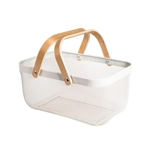 Metal Mesh Steel Harvest Basket, Rectangle Wire Garden Basket with Handle – Multi-functional Storage Organizer for Gathering Vegetables, Fruits, Kitchen, Garden, Picnic & Cabinet (Ivory) - color: Ivory-Rectangle