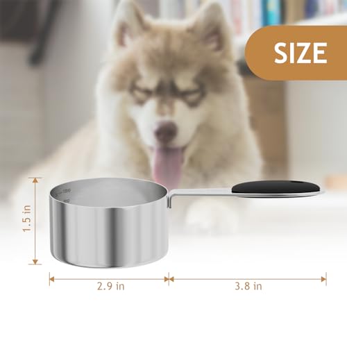 1PCS 2/3CUP(158ml) Dog Cat Food Scoop, Stainless Steel Measuring Cup, Metal Pet Scooper with Inner Precision Scale Measurement - size: 2/3 cup