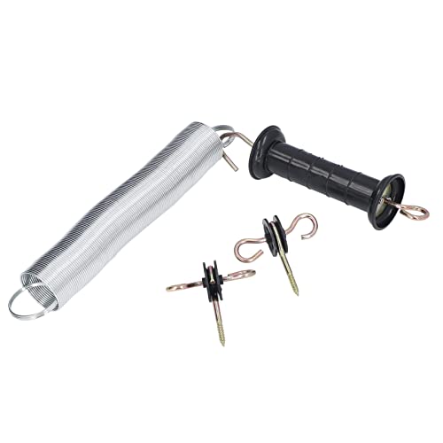 Pssopp Electric Fence Gate Kit, PP Iron Spring Door Accessory with Insulated Handle, 5 Meters for Livestock