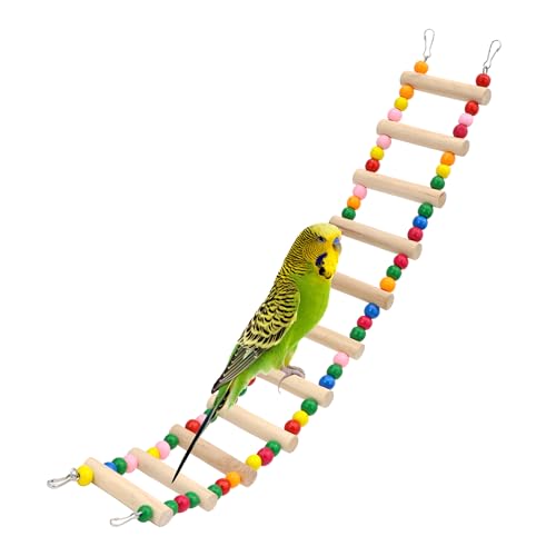 11-Step Bird Ladder Bridge,21.26 x 3.15 inches Raw Wood and Edible Dye,Pet Hamster Climbing Ladder Swing Toys Suitable for Small to Medium Birds,Bird Cage Accessories (11 Ladders) - size: 11 Ladders
