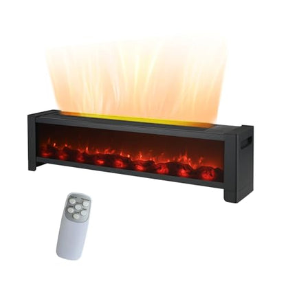Baseboard Heater, 1500W Electric Heater with Realistic 3D Flame, 12H Timer, Thermostat, Portable Space Heater for Indoor Use, Black