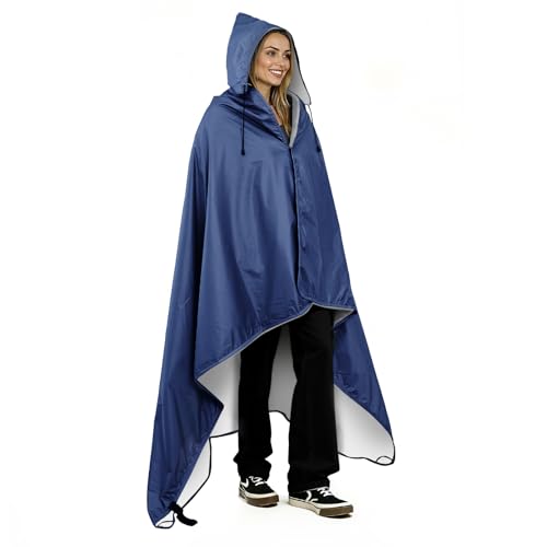 Fleece Waterproof Outdoor Blanket - Windproof Stadium Blanket for Camping, Picnics, and Sports Stay Dry and Comfortable 80"x 58"(Hoodeed, Blue) - color: Blue - Hooded