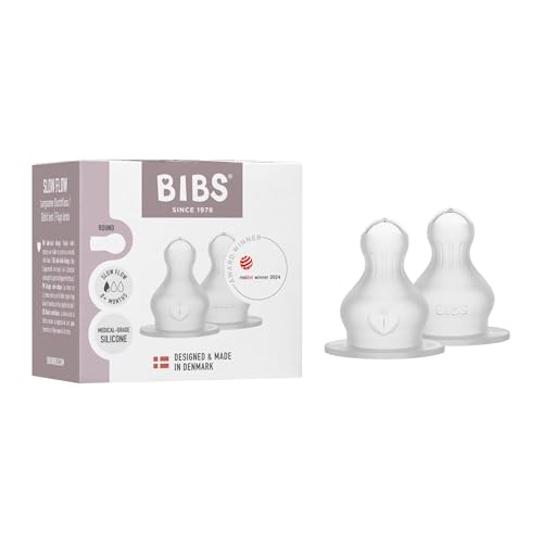 BIBS Bottle Nipple 2-Pack. Anti-Colic. Extra Nipples for BIBS Baby Bottles. Round Nipple. - Silicone, Slow Flow - color: Slow Flow | Silicone