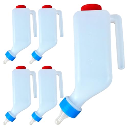 5 Pack Goat Bottles for Feeding Baby Goats, 500ml Hanging Lamb Bottle with Side-Mount Hook, Food-Grade Plastic Nursing Bottle for Lambs, Piglets, Puppies, Goat Bottles for Feeding Baby Goats, Goa